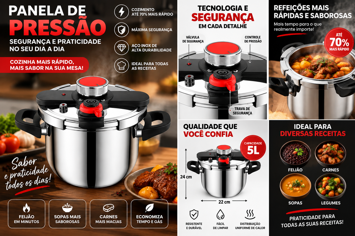 Kit Panelas de Pressão Aço Inoxidável Antiexplosão 2 Unidades