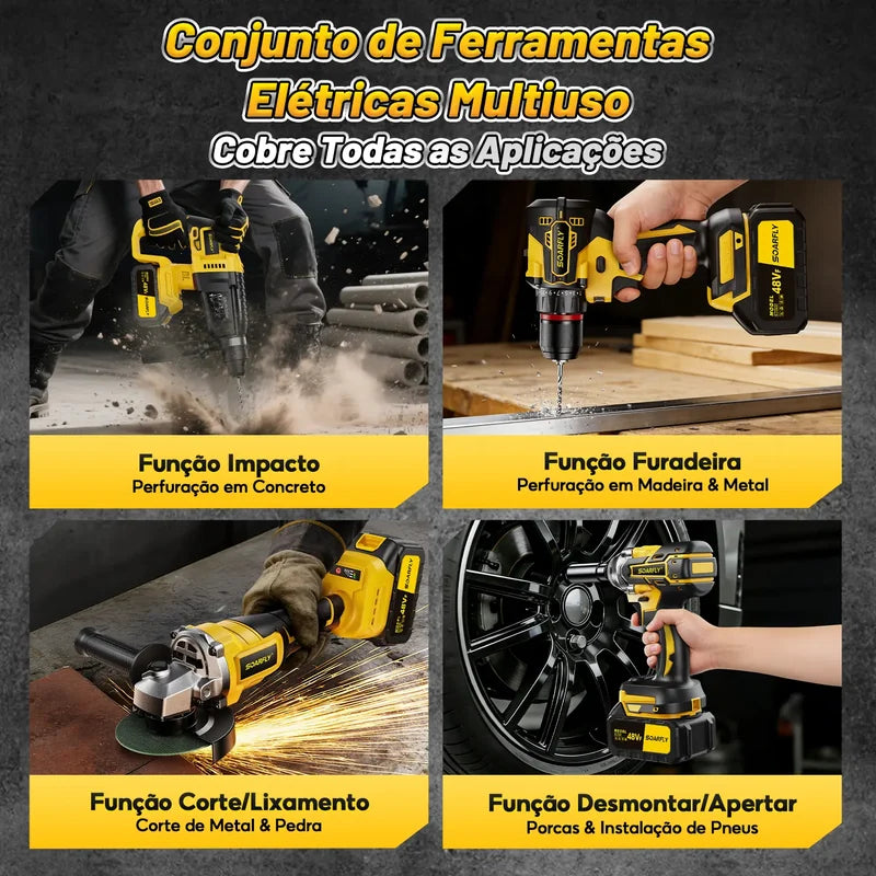 Kit de Ferramentas Sem Fio 4 em 1 48Vf SOARFLY Brushless com 2 Baterias