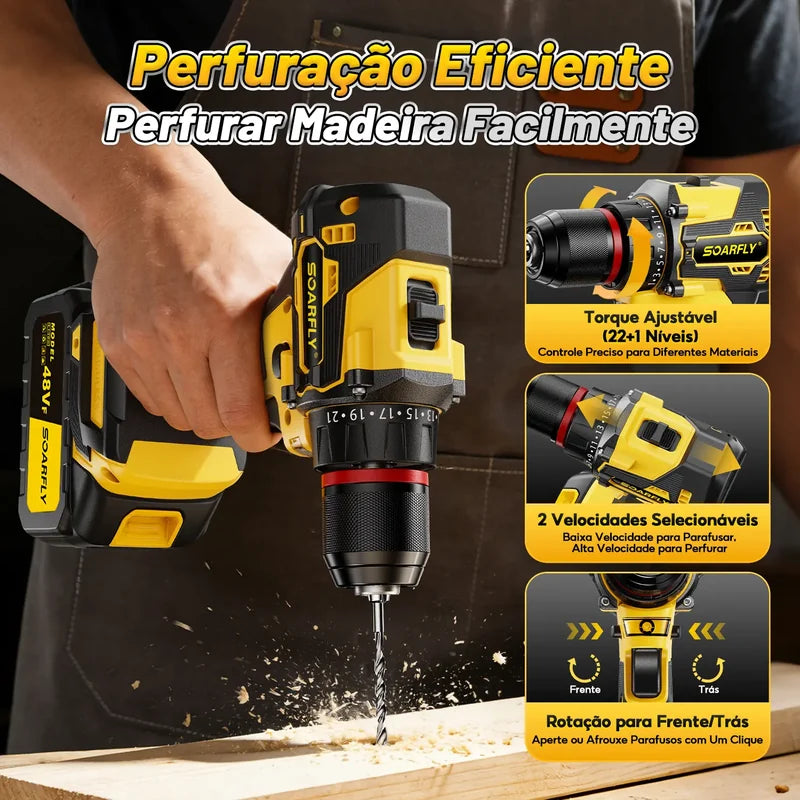 Kit de Ferramentas Sem Fio 4 em 1 48Vf SOARFLY Brushless com 2 Baterias